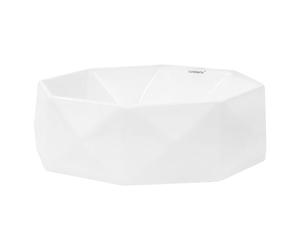 ML-Design Lavabo en Céramique Blanc Brillant, Ø 420x135 mm, Diamant Design, Vasque à Poser Ronde, Moderne, Lavabo de Comptoir Élégant, avec Trou d'Évacuation sans Valve de Vidange, pour Salle de Bain