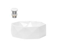 ML-Design Lavabo en Céramique Blanc Brillant Ø 42x13,5 cm avec Garniture de Vidage 1 1/4 Blanc