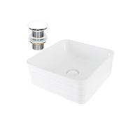 ML-Design Lavabo en Céramique, Blanc Brillant, 39x39x15 cm, Anguleux, Garniture de Vidage Blanc