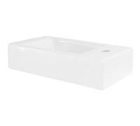 ML-Design Lavabo en Céramique Blanc Brillant, 46x26x11 cm, Forme Anguleux, Montage Mural/Á Poser, Trou de Robinet à Droite, Moderne, Lavabo à Main, Lavabo de Comptoir Élégant, pour Salle de Bain/WC