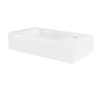 ML-Design Lavabo en Céramique Blanc Brillant, 46x26x11 cm, Forme Anguleux, Montage Mural/Á Poser, Trou de Robinet à Droite, Moderne, Lavabo à Main, Lavabo de Comptoir Élégant, pour Salle de Bain/WC