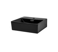 ML-Design Lavabo en Céramique Noir 415x360x130 mm avec Garniture de Vidage 1 1/4" Universelle et Trop-Plein, Design Rectangle, Vasque à Poser Moderne, Évier Lave-Mains pour Salle de Bain et Toilettes