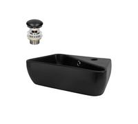 ML-Design Lavabo en Céramique, Noir, 45x27x13 cm, Anguleux, Garniture de Vidage 1 1/4", Montage Mural/Á Poser, Vasque Moderne, Trou pour Robinet à Droite, Lavabo de Comptoir Élégant, Salle de Bains/WC