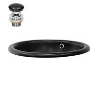 ML-Design Lavabo en Céramique Noir 49x40,5x19,5 cm avec Garniture de Vidage 1 1/4" Universelle et Trop-Plein, Design Ovale, Vasque Encastrer Moderne, Évier Lave-Mains pour Salle de Bain et Toilettes