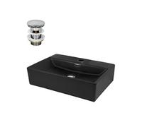 ML-Design Lavabo en Céramique, Noir, 515x360x130 mm, Forme Rectangle, Garniture de Vidage Argent, Vasque á Poser, Design Moderne, Lavabo à Main, Lavabo de Comptoir Élégant, Salle de Bain/WC d'Invités