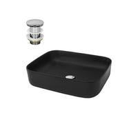 ML-Design Lavabo en Céramique, Noir, 51x40,5x13,5 cm, Forme Carré, Garniture de Vidage