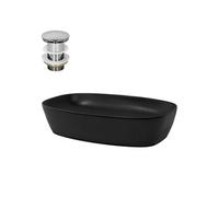 ML-Design Lavabo en Céramique, Noir, 605x385x140 mm, Coins Arrondis, Garniture de Vidage