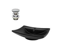 ML-Design Lavabo en Céramique, Noir, 61x45,5x18,5 cm, Forme Carré, Garniture de Vidage