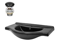 ML-Design Lavabo en Céramique Noir 87x50,5x22,5 cm avec Garniture de Vidage 1 1/4" Universelle et Trop-Plein, Design Ovale, Vasque Encastrer Moderne, Évier Lave-Mains pour Salle de Bain et Toilettes