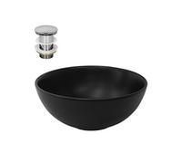 ML-Design Lavabo en Céramique, Noir Mat, Ø 32x13,5 cm, Forme Ronde, Garniture de Vidage Noir G