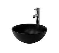 ML-Design Lavabo en Céramique Noir Mat, Ø 32x13,5 cm, Rond, Evier avec Trou d'Evacuation,