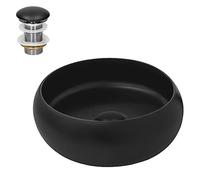 ML-Design Lavabo en Céramique Noir Mat, Ø 35 x 12 cm, Vasque à Poser Rond, Moderne, Cuvette avec Bouchon de Vidange sans Trop-Plein Inclus, Lave-Mains Comptoir Élégant, Évier pour Salle de Bain/WC