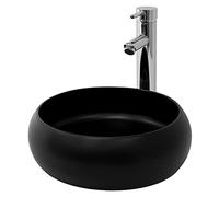 ML-Design Lavabo en Céramique Noir Mat, Ø 35 x 12 cm, Vasque à Poser Ronde, Lave-Mains Moderne, Cuvette avec Trou d'Évacuation, sans Mitigeur et Matérial de Montage, Évier pour Salle de Bain WC