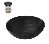 ML-Design Lavabo en Céramique Noir Mat, Ø 40x14,5 cm, Vasque à Poser Rond, Moderne, Cuvette avec Bouchon de Vidange sans Trop-Plein Inclus, Lave-Mains Comptoir Élégant, Évier pour Salle de Bain/WC