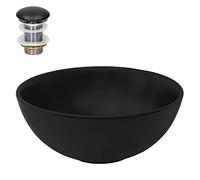 ML-Design Lavabo en Céramique Noir Mat, Ø32x13,5 cm, Vasque à Poser Rond, Moderne, Cuvette avec Bouchon de Vidange sans Trop-Plein Inclus, Lave-Mains Comptoir Élégant, Évier pour Salle de Bain/WC