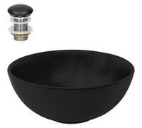 ML-Design Lavabo en Céramique Noir Mat, Ø32x13,5 cm, Vasque à Poser Rond, Moderne, Cuvette avec Bouchon de Vidange sans Trop-Plein Inclus, Lave-Mains