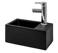 ML-Design Lavabo en Céramique Noir Mat, 355x205x125 mm, Vasque à Poser Rectangulaire, Trou pour Robinet à Droite et Trou d'Évacuation, sans Mitigeur et Matérial de Montage, Évier pour Salle de Bain