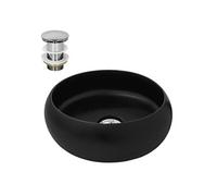 ML-Design Lavabo en Céramique, Noir Mat, Ø35x12 cm, Forme Ronde, Garniture de Vidage