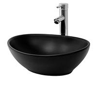 ML-Design Lavabo en Céramique Noir Mat, 410x335x145 mm, Vasque à Poser Ovale, Cuvette avec Trop-Plein et Trou d'Évacuation, sans Mitigeur et Matérial de Montage, Évier pour Salle de Bain et Toilette