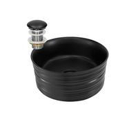 ML-Design Lavabo en Céramique, Noir Mat, Ø41x18 cm, Forme Ronde, Garniture de Vidage 1 1/4", Vasque á Poser, Design Moderne, Lavabo à Main, Lavabo de Comptoir Élégant, pour Salle de Bain/WC d'Invités