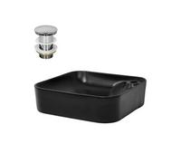 ML-Design Lavabo en Céramique Noir Mat, 43x43x12cm, Carré, Coins Arrondis, avec Bouchon de