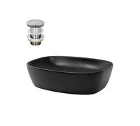 ML-Design Lavabo en Céramique Noir Mat, 505 x 385 x 140 mm, Rectangulaire, avec Bouchon de