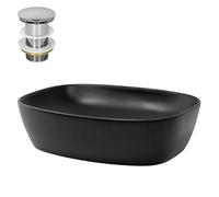ML-Design Lavabo en Céramique Noir Mat, 505 x 385 x 140 mm, Rectangulaire, avec Bouchon de Vidange 1 1/4" Universel Push Open, Vasque à Poser Évier Lave-Mains pour Salle de Bain, Design Minimaliste