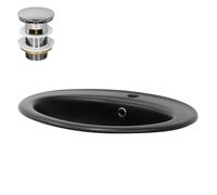 ML-Design Lavabo en Céramique Noir Mat 57x48,5x19,5 cm avec Bouchon de Vidange 1 1/4"" Universelle et Trop-Plein, Design Ovale,