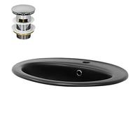 ML-Design Lavabo en Céramique Noir Mat 57x48,5x19,5 cm avec Bouchon de Vidange 1 1/4" Universelle et Trop-Plein, Design Ovale, Vasque à Encastrer Moderne, Évier Lave-Mains pour Salle de Bain