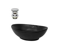 ML-Design Lavabo en Céramique, Noir Mat, 59x38x19 cm, Forme Ovale, Garniture de Vidage
