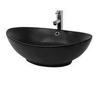 ML-Design Lavabo en Céramique Noir Mat, 59x38x19 cm, Vasque à Poser Ovale, Cuvette avec Trop-Plein et Trou de Vidange, sans Mitigeur et Matérial de Montage, Évier pour Salle de Bain et Toilette