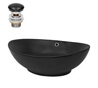 ML-Design Lavabo en Céramique Noir Mat, 59x38x19 cm, Vasque à Poser Ovale, Moderne, Cuvette avec Bouchon de Vidange et Trop-Plein Inclus, Lave-Mains de Comptoir Élégant, Évier pour Salle de Bain/WC