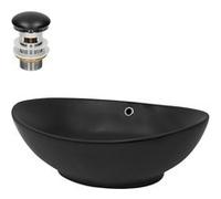 ML-Design Lavabo en Céramique Noir Mat, 59x38x19 cm, Vasque à Poser Ovale, Moderne, Cuvette avec Bouchon de Vidange et Trop-Plein Inclus, Lave-Mains de Comptoir Élégant, Évier pour Salle de Bain/WC No