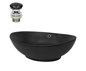 ML-Design Lavabo en Céramique Noir Mat, 59x38x19 cm, Vasque à Poser Ovale, Moderne, Cuvette avec Bouchon de Vidange et Trop-Plein Inclus, Lave-Mains de Comptoir Élégant, Évier pour Salle de Bain/WC