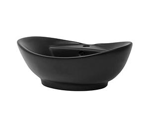ML-Design Lavabo en Céramique Noir Mat, 59x39,5x20,5 cm, Design Ovale, Vasque á Poser Moderne, Lavabo de Comptoir Élégant, avec Trou pour Robinet et Bonde, Lave-Mains pour Salle de Bains/WC Invités