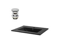 ML-Design Lavabo en Céramique Noir Mat 61,5x17,5x47 cm, Rectangulaire, avec Bouchon de Vidange 1 1/4", Trop-Plein et Trou pour Robinet, Vasque à Encastrer Moderne, Évier Lave-Mains Salle de Bain