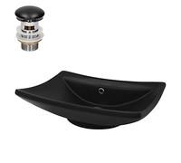 ML-Design Lavabo en Céramique Noir Mat, 61x45,5x18,5 cm, Vasque à Poser Trapézoïdal, Moderne, Cuvette avec Bouchon de Vidange avec Trop-Plein, Lave-Mains Comptoir Élégant, Évier pour Salle de Bain/WC