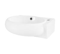 ML-Design Lavabo en Céramique, Ovale, 43x28x15 cm, Blanc, Trou pour Robinetterie à Droite, Montage Mural ou Sur Plan, Vasque à Poser, Lave Mains Petit Évier Supendu pour Salle de Bain Toilette WC