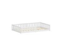 ML-Design Lit au Sol Double 120x200 cm Blanc, avec Sommier à Lattes et Barrière de Protection Anti-Chute, Cadre Montessori pour Enfants et Adolescents en Bois de Pin Massif, Matériel de Montage Inclus