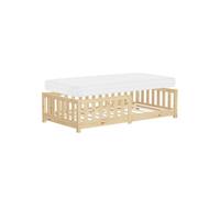 ML-Design Lit au Sol Enfant Simple 80x160 cm Naturel avec Matelas, Sommier à Lattes et Barrière Protection Anti-Chute, Cadre en Bois de Pin Massif, pour Garçons & Filles, Matériel de Montage Inclus