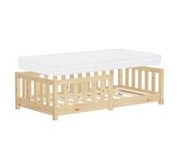 ML-Design Lit au Sol Enfant Simple 70x140 cm Naturel avec Matelas, Sommier à Lattes et Barrière Protection Anti-Chute, Cadre en Bois de Pin Massif, pour Garçons & Filles, Matériel de Montage Inclus