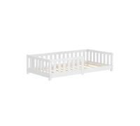 ML-Design Lit au Sol Enfant Simple 80x160 cm, en Bois de Pin Massif, avec Sommier à Lattes et Barrière Anti-Chute, Livré sans Matelas, Cadre Blanc pour Garçons & Filles, Matériel de Montage Inclus