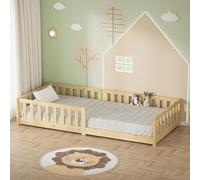Lit au sol enfant ML-Design 90x200 cm en pin massif beige sommier à lattes et antichute Montessori