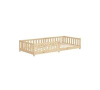 ML-Design Lit au Sol Enfant Simple 90x200 cm, en Bois de Pin Massif, avec Sommier à Lattes et Barrière Anti-Chute, Livré sans Matelas, Cadre Naturel pour Garçons & Filles, Matériel de Montage Inclus