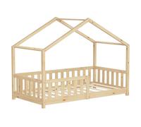 ML-Design Lit Cabane d'enfant 80x160 cm Naturel en Pin Massif avec Protection Antichute, Toit et Sommier à Lattes, Style Maison, Couchage au Sol Montessori Cadre pour Fille Garçon Chambre à Coucher