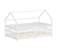 ML-Design Lit Cabane Enfant 120x200 cm Blanc en Bois avec Matelas, Protection Anti-Chute, Toit et Sommier à Lattes Contreplaqué, Style Maison, Couchage Maisonnette Lit Double Adolescent Fille Garçon
