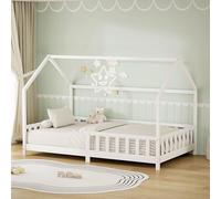 ML-Design Lit Cabane Enfant 120x200 cm Blanc en Bois avec Protection Contre la Chute, Toit et Sommier à Lattes Contreplaqué, Style Maison, Couchage Maisonnette Lit Double pour Adolescent Fille Garçon