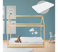 Lit d'enfant avec toit et sommier à lattes 70x140 cm Naturel en pin ML-DESIGN