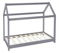 ML-Design Lit Cabane Enfant 70x140 cm avec Toit et Sommier à Lattes, Gris Clair en Bois