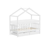 ML-Design Lit Cabane Enfant 70x140 cm Blanc avec Matelas, 2 Tiroirs, Protection